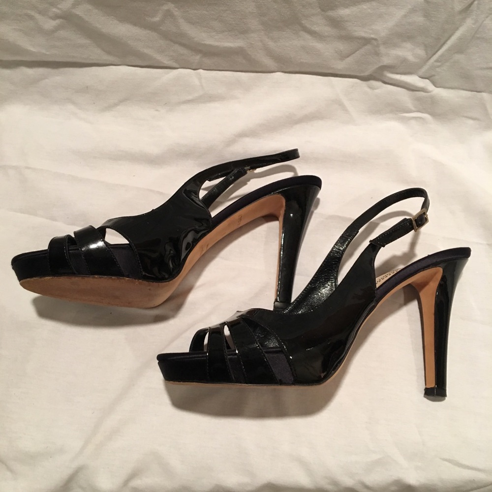 Pr. Black Patent Kate Spade heels open toe sling.